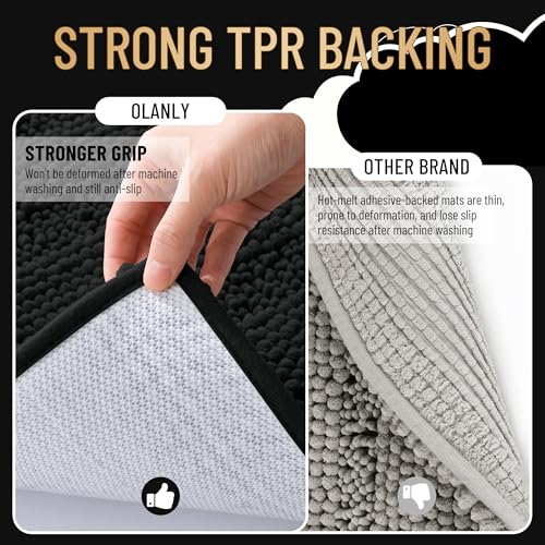 OLANLY Thick Large Bathroom Rugs 40x24, Extra Soft Absorbent Chenille Striped Bath Rugs, Rubber Backing, Machine Wash Dry, Bath Mats for Bathroom Floor, Tub and Shower, Home Decor Accessories, Black - color: Black, size: 40" X 24"