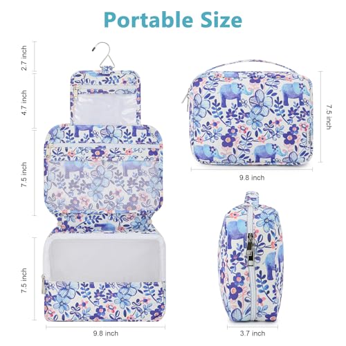 Mossio Hanging Toiletry Bag with Sturdy Hook - Large Portable Cosmetic Makeup Travel Organizer for Men & Women - color: Flower Elephant