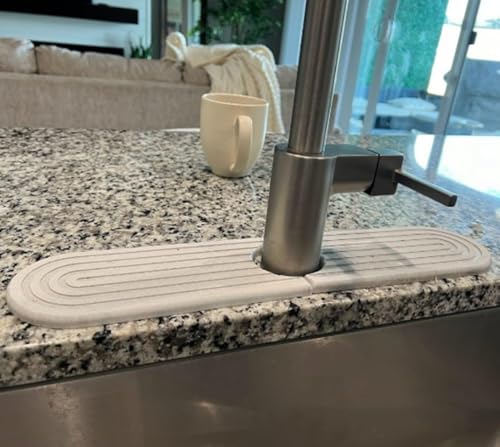 dophee Faucet Mat for Kitchen Sink, Diatomite Fast Drying Stone Sink Tray Faucet Splash Guard Absorbent Mat for Bathroom Counter, 23.3"x3.9", White - color: White