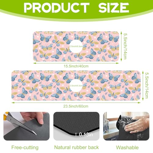 Kitchen Sink Splash Guard Faucet Mat Super Absorbent Fast Drying Mat Guard Behind Faucet Drip Catcher for Kitchen Bathroom (Butterflies and Chamomile, 23.5"X5.5") - color: A-Butterflies and Chamomile