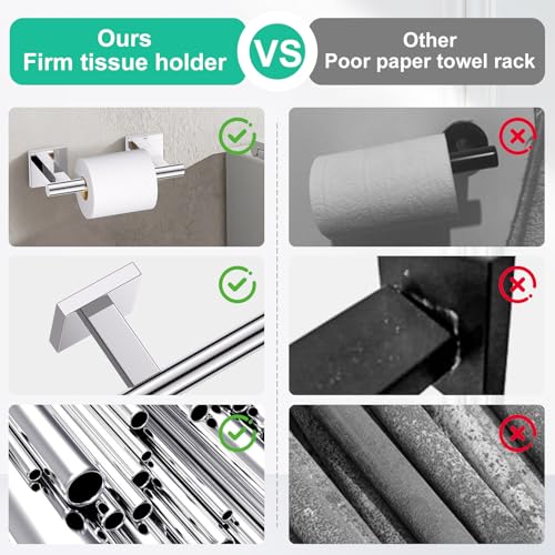 10 Pieces Polished Chrome Towel Bar Set, Double Dase Toilet Paper Holder Bathroom Hardware Set, 23.6 Inch Stainless Steel Towel Rack for Bathroom Wall Mounted - color: Polished Chrome, size: 10pieces B
