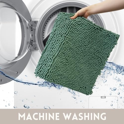 Bathroom Rugs Chenille, Extra Thick and Absorbent, Non-Slip, Machine Washable, Dry Quckily, Soft Cozy Plush, Used Under Shower Bathtub and Sink, Bath mat Sets Dark Green - color: Dark Green, size: 20 x 32 inch + 20 x 20 inch (U-Shape)