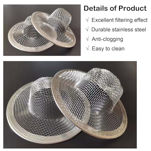Bathroom Mesh Sink Drain Strainer Screen, 15PCS Drain Mesh Basket Cover Stainless Steel Slop Basket Filter Trap Tub Drain Screen Hair Catcher for Shower Utility Drain (2.125''&2.75"&4.41'') - size: 2.125'' & 2.75'' & 4.41'' (15 Pcs)