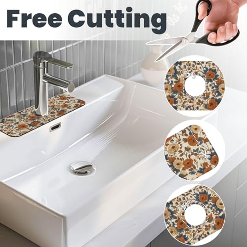 Faucet Draining Mat For Kitchen Sink, Peony Flower Blue Leaves Diatom Mud Absorbent Drain Pad For Bathroom Kitchen Sink Splash Guard Drying Mat - color: Peony Flower Blue Leaves