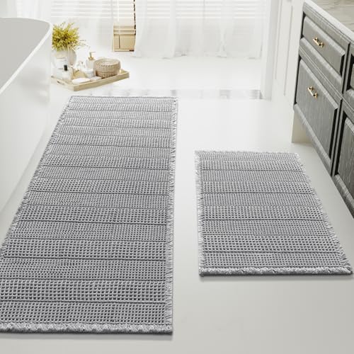 H.VERSAILTEX Waffle Bath Mat Super Absorbent Bathroom Mats Non Slip Bath Rugs for Bathroom Floor Machine Washable Ultra Soft Bathroom Rugs for Beside Tub, (32 x 20 Plus 24 x 60 - Inches, Dove) - color: Dove, size: 20" x 32" Plus 24" x 60"