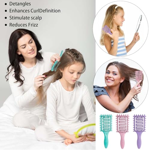Curl Defining Brush for Curly Hair, Vented Detangling Hair Brush for Wet and Dry Styling, Curved Brush for Shaping and Smoothing Curl Clumps, Lightweight Hair Brush (2Pcs Purple) - color: 2Pcs Purple
