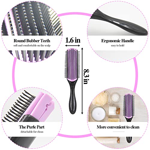 10Pcs Natural Hair Detangling Brush Set with Sleep Bonnet for Curly, Afro, African Black 3a to 4c Hair - Faster Detangling on Wash Days - color: Purple-10 piece set