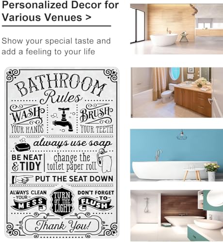 Crazysign Funny Bathroom Toilet Decor Sign Bathroom Rules Quotes Wall Art Vintage Tin Sign 8x12 Inches (3092) - color: White