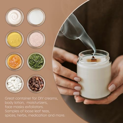 8 OZ Glass Jars with Lids, 2 Pcs Candle Jars with Plastic Woodgrain Lids & Inner Liners, Reusable Travel Containers for Creams, Makeup, Lotion, Cosmetic - color: Clear-2 Pack-8oz