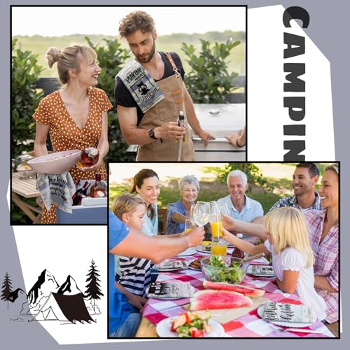 Boyiee Set of 6 Camping Kitchen Towels Happy Camper Tea Towels Absorbent Farmhouse Dish Towels with Funny Sayings 24 x 16 Inches Camping Hand Towels for RV Campers Lovers Gifts Accessories Decorations - color: Rustic