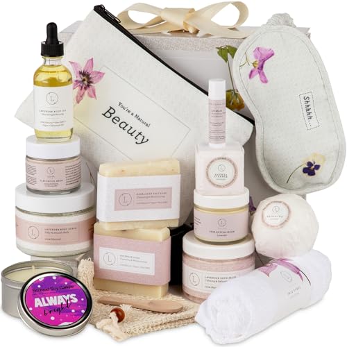Lizush Luxury Spa Gifts for Women - 15 Piece Lavender Gifts for Her, Gift Baskets for Women, Body Care Set for Mom, Birthday Box, Self Care Spa Kit For Wife - Handmade in the USA - size: Lavender 15 Piece