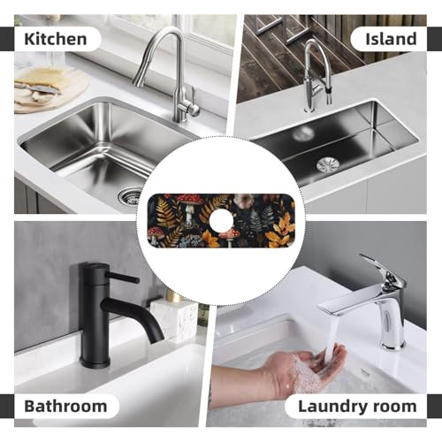 Faucet Draining Mat For Kitchen Sink, Mushrooms Ferns Wildflowers Diatom Mud Absorbent Drain Pad For Bathroom Kitchen Sink Splash Guard Drying Mat - color: Mushrooms Ferns Wildflowers
