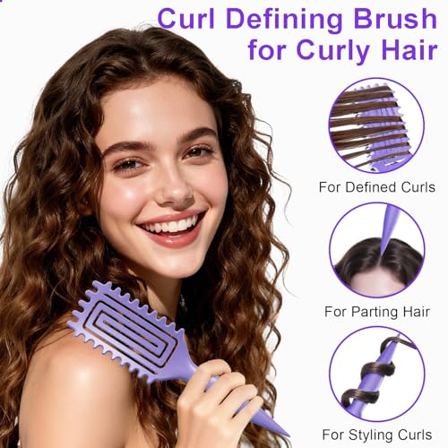 2-Pack Curly Hair Brush, Curl Defining Brush with Soft Boar Bristles Detangling Tangled Glides,Wide-Teeth Design Effortlessly Shaping & Defining Curls,Curling Definer for Wet & Dry Hair (Green Purple) - color: Green Purple