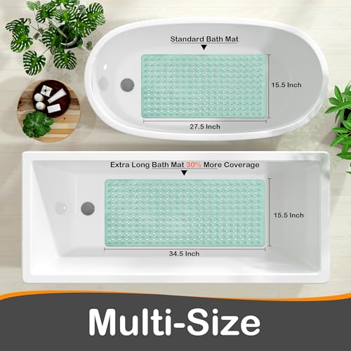 Yimobra Bathtub Shower Mat 27.5 x 15.5, Non Slip Bath Mats for Tub Floor with Drain Hole and Suction Cups, Soft on Feet, Machine Washable, Easy Dry, Light Green - color: Light Green, size: 27.5 X 15.5 Inch
