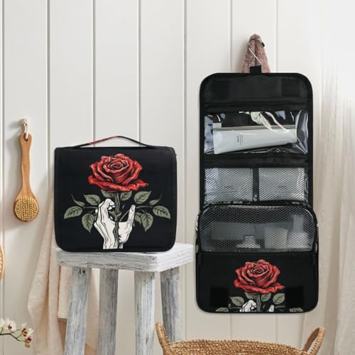 MNSRUU Hanging Toiletry Bag Gothic Skull Rose Travel Makeup bag for Toiletries Portable Travel Toiletry Organizer Cosmetic Bags with Hanging Hook - color: Skull I 4148