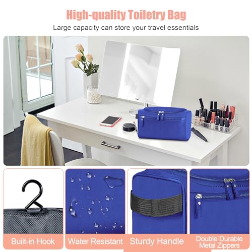 Hanging Toiletry Bag for Women and Men Traveling Makeup Large Capacity Cosmetics Portable Dopp Kit Storage Organizer Bag with Hanging Hook for Toiletries Brushes (Navy Blue) - color: Navy Blue