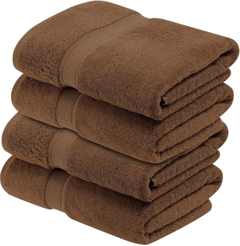 Superior Egyptian Cotton Plush & Absorbent, Bath Towel Set of 4, Chocolate | Quick Dry, Soft Luxury Towel Set, Bath Essentials for Bathroom, Guest Bath, Spa, 4 Piece Bath, Madeline Towels - color: Chocolate, size: Bath Towel 4-Pack