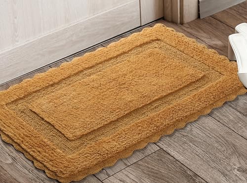 Savi Home Cotton Crochet Bathmat with Antiskid 17x24 Mustard, 100% Pure Cotton, Super Soft Bath Rug, Plush & Absorbent, Hand Tufted Heavy Weight Construction, Full Reversible Step Out Rugs - color: Mustard, size: 1'5" x 2' (Rectangular)