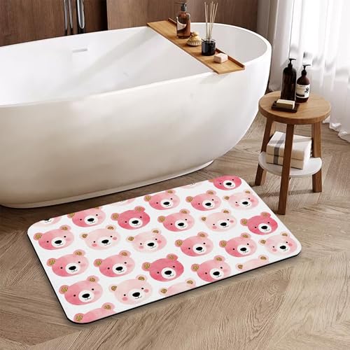Bear Pink Bathroom Rug, Rapid Dry Absorbent with Non-Slip Rubber Base Bath Mats for Bathroom 17"x30" - color: Bear Pink