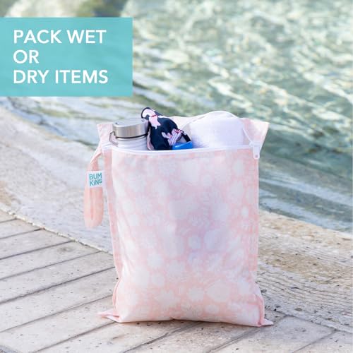 Bumkins Waterproof Wet Bag for Baby, Travel, Swim Suit, Cloth Diapers, Pump Parts, Pool, Beach, Gym Clothes, Toiletry, Hook to Stroller, Daycare, Zipper Reusable Wetdry Packing Pouch, Lace Pink - color: D3 Lace, style: Wet Bag
