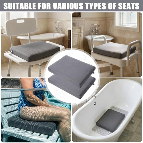 Leinuosen 2 Pcs Shower Seat Cushion with Non Slip Silicone Bottom 4d Mesh Pad Waterproof Shower Chair Cushion Bathtub Pad Bath Pillow Seat Mat Washable Fast Drying for Elderly Disabled(Gray)