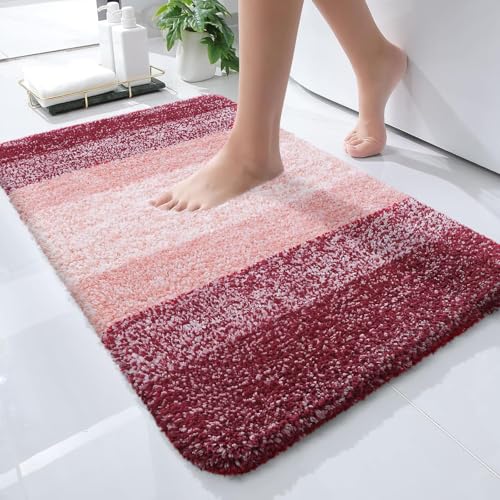 OLANLY Small Bathroom Rugs Mat 24x16, Extra Soft Absorbent Microfiber Bath Rugs, Rubber Backing, Quick Dry, Machine Washable Bath Mats for Bathroom Floor, Tub and Shower, Home Decor Accessories, Red - color: Red, size: 24" X 16"