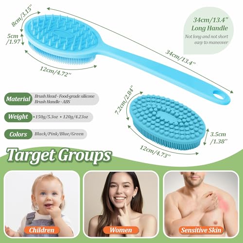 Silicone Back Scrubber for Shower, Gentle Exfoliating Body Scrubber & Back Washer with Handle, Silicone Loofah with Two Dual-Side & Replaceable Brush Heads(Blue-Two Heads) - color: Blue-two Heads