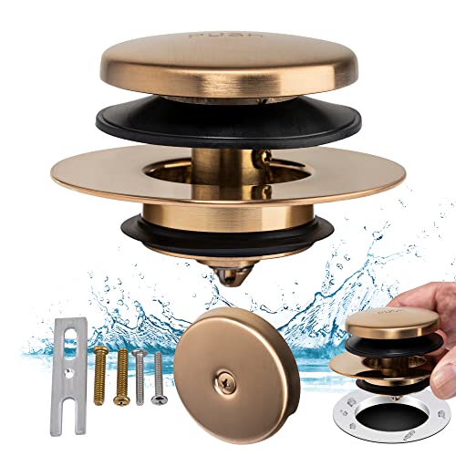 Champagne Bronze Universal Tub Drain Tip Toe Tub Conversion Kit Assembly, Artiwell EZ Installation Bathtub Drain Replacement Trim Kit with 1-Hole Overflow Face Plate and Pop-Up Tub Stopper - color: Champagne Bronze
