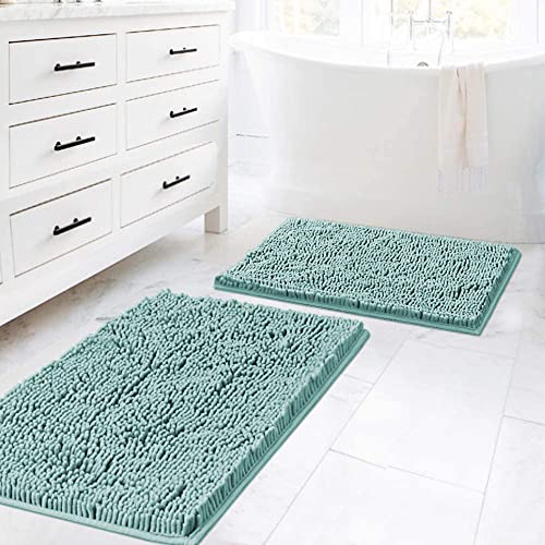 H.VERSAILTEX Microfiber Bath Rugs Chenille Floor Mat Ultra Soft Washable Bathroom Dry Fast Water Absorbent Bedroom Area Rugs, 20" x 32"/17" x 24", Eggshell Blue - color: Duckshell, size: 20" x 32" Plus 17" x 24"