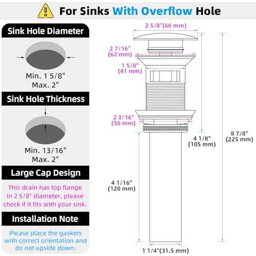 Angle Simple Bathroom Sink Drain with Overflow, Brass Pop Up Sink Stopper for Sink with 1.61 to 2 Inches Drain Hole, Oil-Rubbed Bronze - color: Oil-rubbed Bronze