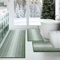 BSICPRO Bathroom Rugs Sets 3 Piece, Toilet Rugs U-Shaped Contour Bath Mat Set, Long Striped Absorbent Non Slip Chenille Shower Mat, Hunter Green - color: Hunter Green, size: 20"x47"+16"x24"+ U Shape 20"x24"