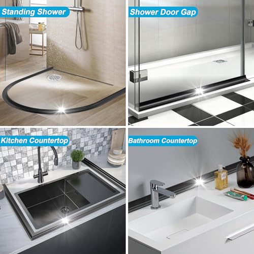 67Inch Shower Threshold Water Dam, Self-Adhesive Silicone Shower Barrier Water Stopper Shower Door Bottom Seal Strip Shower Splash Guard for Bathroom Kitchen Bathtub - color: Black, style: 67 inch