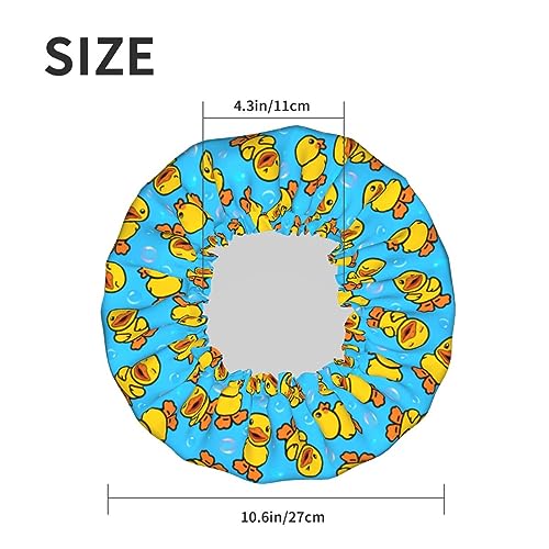 Yellow Rubber Duck Shower Cap For Women Adjustable Double Waterproof Layers Bathing Shower Hat Hair Protection Reusable Ladies Spa Salon Shower Hat - color: Rubber Duck