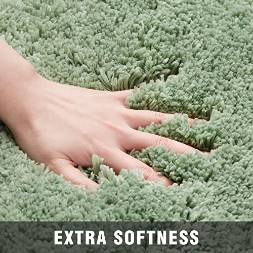 TECHMILLY Non-Slip Bathroom Rugs Sets 2 Piece, Fluffy Soft Luxury Microfiber Shower Mat, Absorbent, Washable & Quick Dry for Bath Floor, Green - color: Sage, size: 17" x 24" & 20" x 32"