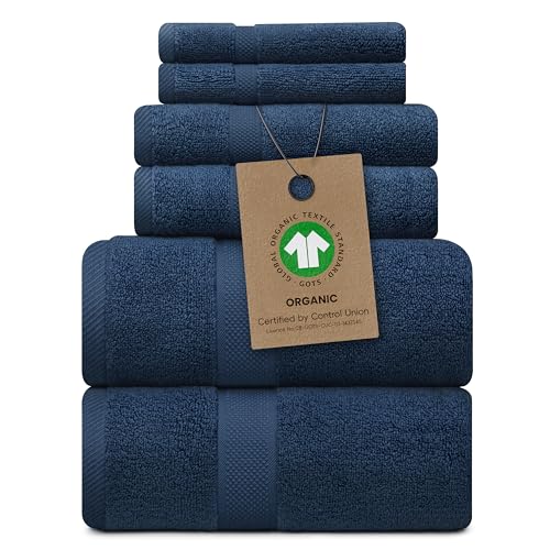 Alusa Home 100% Organic Zero-Twist Cotton Towels - GOTS Certified Luxury Bath Towels - Ultra Soft & Plush 700GSM Long-Staple Cotton - 6 Piece Towel Set (Navy Blue) - color: Navy, size: 6pc Towel Set