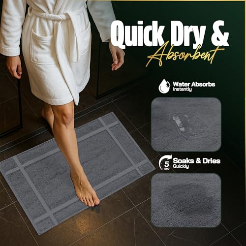 Pearl Linens 100% Ring Spun Cotton Bath Mat (Pack of 6) 20 x 30 Inch, Washable, Soft & Absorbent Terry Bathroom Floor Mat – Not Bathroom Rugs – Quick-Dry After Shower Bath Mat, 687 GSM, Dark Grey - color: Grey, size: 20x30 - Set of 6