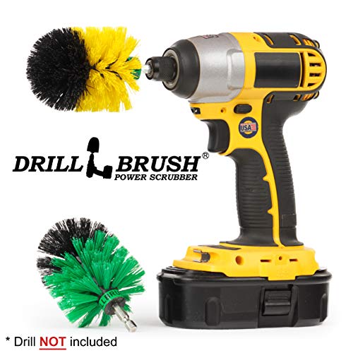 Drill Brush Power Scrubber - Kitchen Cleaning Brush - Dish Brush - Stove Top - Kitchen Sink Scrubbing - Tile and Grout Brush - Bathroom Cleaning - Shower Cleaner - Bathtub Scrubber - Floor Cleaner - color: Green / Yellow