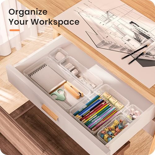 A-LuGei 【Military Grade】 Drawer Organizer,【𝟱𝗦𝗶𝘇𝗲】 Makeup organizer,【Holds 177 Items】 Bathroom Organizers and Storage,Organization and Storage,Desk Drawer Organizer for Vanity【Clear】 - color: Clear
