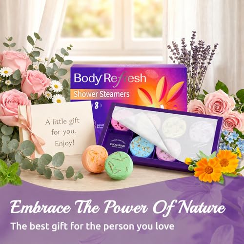 Shower Steamers Aromatherapy - 8 Pack Shower Bombs with Essential Oils, Gifts for Mom Wife, Birthday Gifts for Women Self Care Relaxation Home SPA Teacher Appreciation Gift - color: Purple