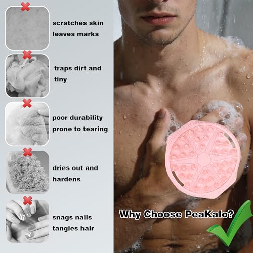 Silicone Body Scrubber for Men Women, Dual-Sided Bath Brushes Gentle Exfoliating Body Scrubber Scalp Massager for Deep Cleansing, Soft Silicone Loofah Body Washing Brushes (Black+Pink) - color: Black+pink