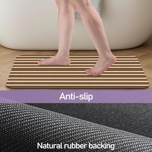 Brown Stripes Bath Mat, Water Absorbent Quick Dry Thin Bathroom Floor Mat, Rug for Bathroom Kitchen 17"x30" - color: Brown Stripes