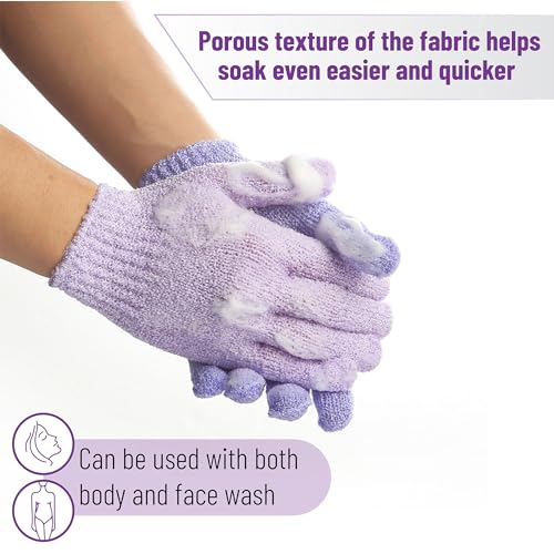 Slick- Exfoliating Gloves, 4 Pcs, Skin Exfoliator for Body, Shower Gloves, Scrub Glove Exfoliating, Exfoliating Body Scrub Glove - color: Shades of Purple