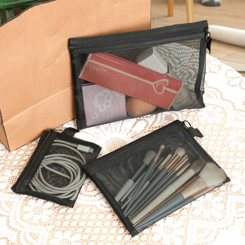 3-Pack Mesh Makeup Bag – mesh bags，Ideal Diaper Bag Organizer & Small Purse Pouch, Perfect for Travel and Daily Use forTravel Toiletry Bag - color: 3 black items