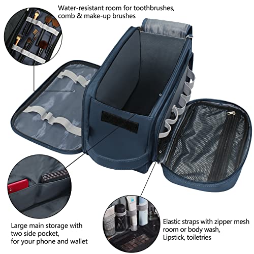 Buruis Extra Large Toiletry Bag for Men, Travel Toiletry Organizer Dopp Kit Water-resistant Shaving Bags, PU Leather Cosmetic Bathroom Shower Bag for Toiletries, Grooming, Accessories (Blue) - color: Blue