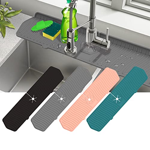 2 Pack Kitchen Faucet Sink Splash Guard, 24" x 5.6'' Upgrade Silicone Faucet Water Catcher Mat, Sink Draining Pad Behind Faucet, Rubber Drying Mat for Countertop, Bathroom, Farmhouse, RV (Grey) - color: Gray, size: 2 Pack