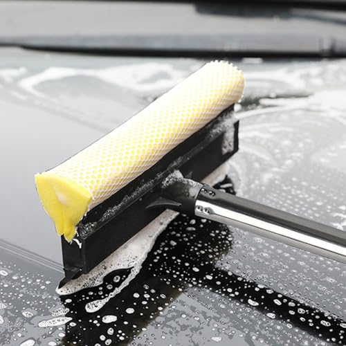 2 in 1 Car Window Squeegee and Collapsible Bucket Set,Long Handle,Gray - color: Gray