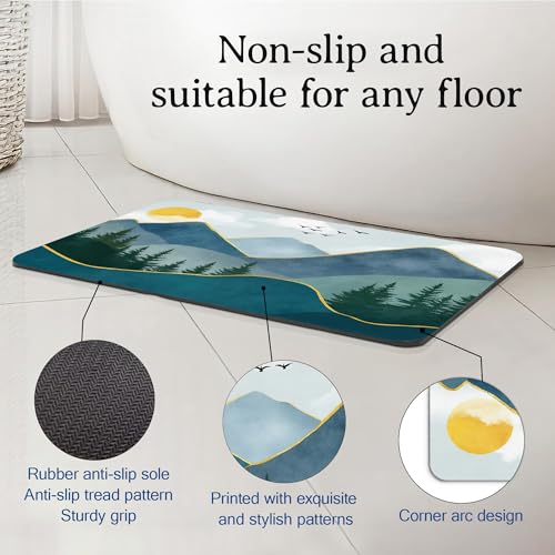 Elightvap Mountain Landscape Sun Bathroom Rugs Mat Non Slip Absorbent Quick Dry Rug Bath Mats for Bathroom Floor Bathtub,17 * 29.5 Inches - color: Mountain Landscape Sun