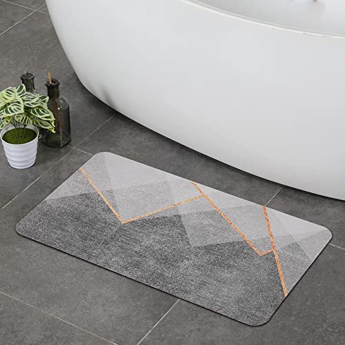 Stiio Bath Mats for Bathroom 17x29 inches, Super Absorbent Quick-Drying Bath Rug, Rubber Non-Slip Thin Bathroom Rugs Fit Under Door, Easy Clean Washable Shower Mat for Kitchen, Bathtub, Sink, Grey - color: Grey Geometry, size: 1'5" x 2'5" (Rectangular)