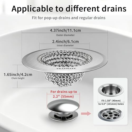 TRAPMATE Shower Drain Hair Catcher, 4.4" Anti-Clogging Bathtub Drain Cover | Easy Clean, Anti-Slip, Clog Prevention, Fast Drainage, Reversible, No Rust, For Showers & Bathtubs, Universal Size, Patented - color: Silver