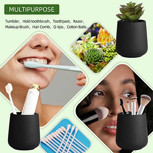 BosilunLife Ceramic Bathroom Accessories Set 3 Pcs, Foaming Soap Dispenser and Toothbrush Holder with Tray, Modern Farmhouse Vanity Decor, Black Housewarming Gift - color: Black, style: Foam